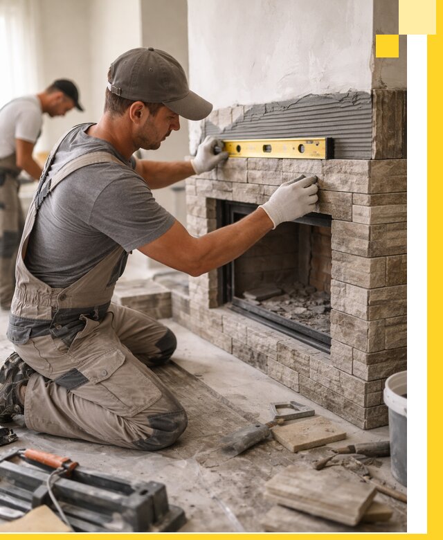 Облицовка каминов в Сарапуле, монтаж и отделка натуральным камнем