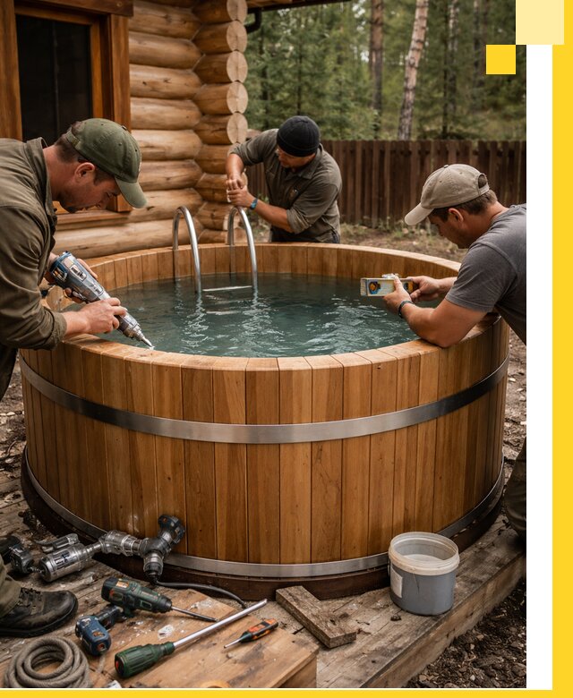 Строительство бань с купелью под ключ и отделкой в Сарапуле