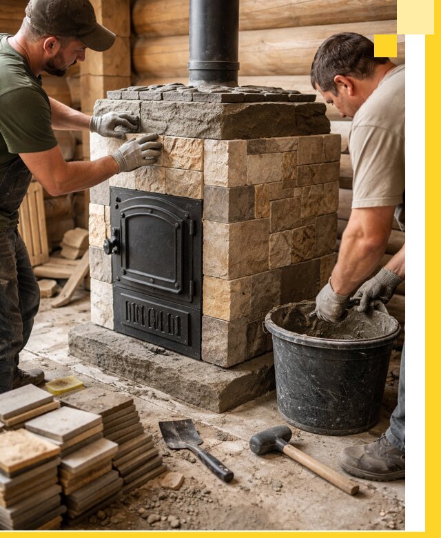 Облицовка банной печи под ключ в Сарапуле: камень и плитка