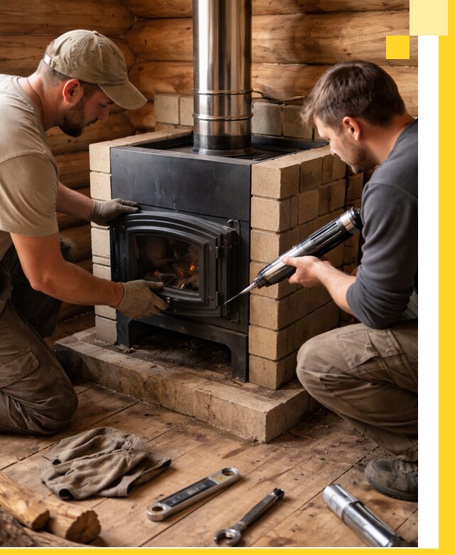 Монтаж и установка печи в бане под ключ с гарантией в Сарапуле