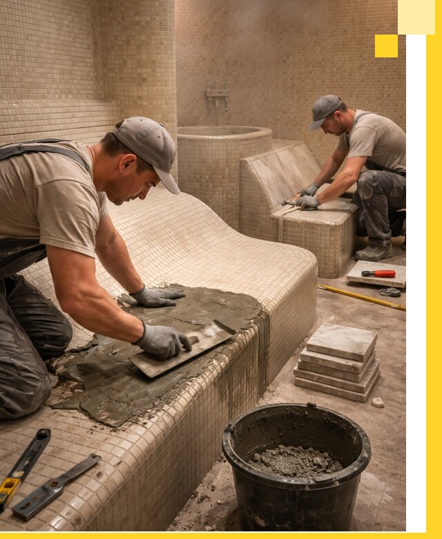 Лежаки для хамама под ключ в Сарапуле, проект и монтаж