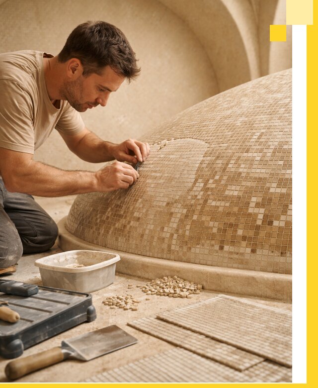 Профессиональная укладка мозаики для хамама под ключ в Сарапуле